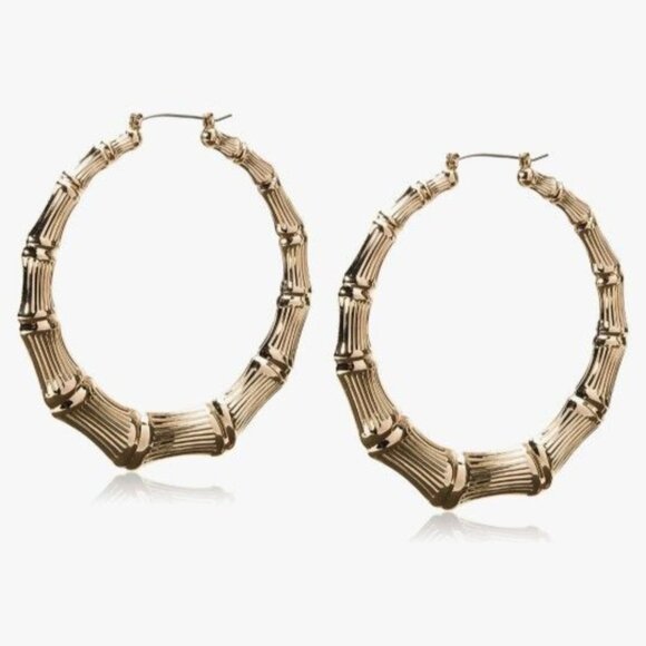 NWT Gold Guess Bamboo Hoop Earrings - Picture 3 of 6
